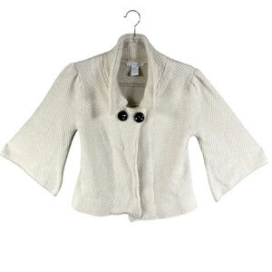 Gracie Women S Knit Cream Cropped Sweater 3/4 Sleeves Wool Cashmere Blend Jacket
